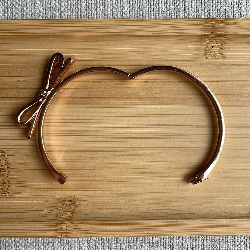 Kate Spade Love Note Rose Gold Bow Rhinestone Hinge Bangle Bracelet - Picture 7 of 9